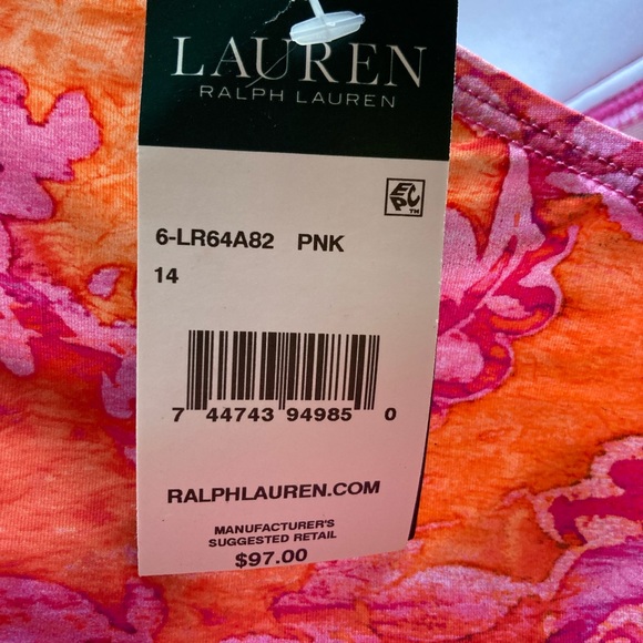Lauren Ralph Lauren orange/pink floral halter tankini top size 14 new with tags - Picture 4 of 4